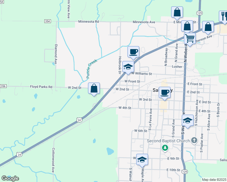 map of restaurants, bars, coffee shops, grocery stores, and more near 413 West 2nd Street in Salisbury