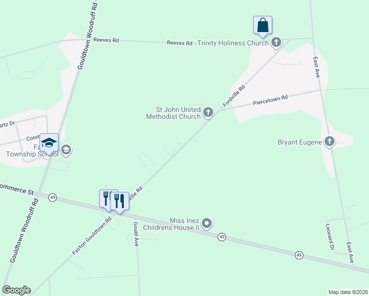 map of restaurants, bars, coffee shops, grocery stores, and more near 654 Fordville Road in Bridgeton