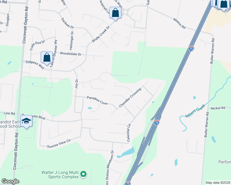 map of restaurants, bars, coffee shops, grocery stores, and more near 7991 Victory Garden Lane in Butler County
