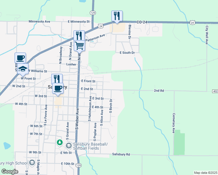 map of restaurants, bars, coffee shops, grocery stores, and more near 501-599 East Front Street in Salisbury