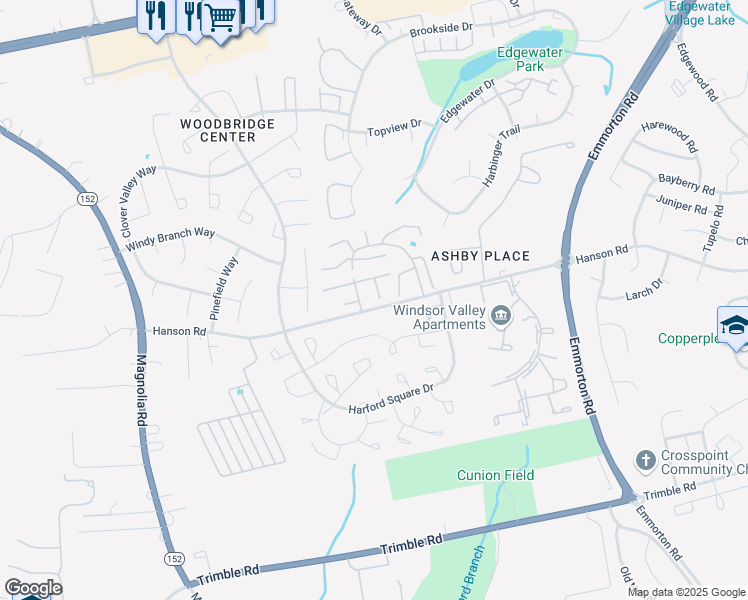 map of restaurants, bars, coffee shops, grocery stores, and more near 704 Saint Peters Court in Edgewood