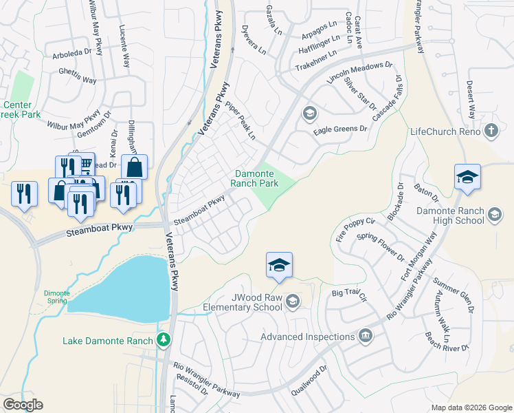 map of restaurants, bars, coffee shops, grocery stores, and more near 1990 Dark Horse Road in Reno