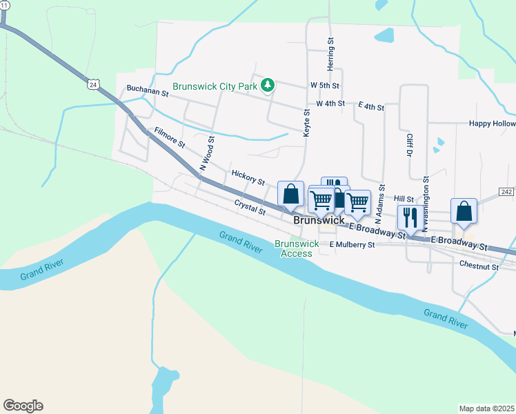 map of restaurants, bars, coffee shops, grocery stores, and more near 400 West Broadway Street in Brunswick