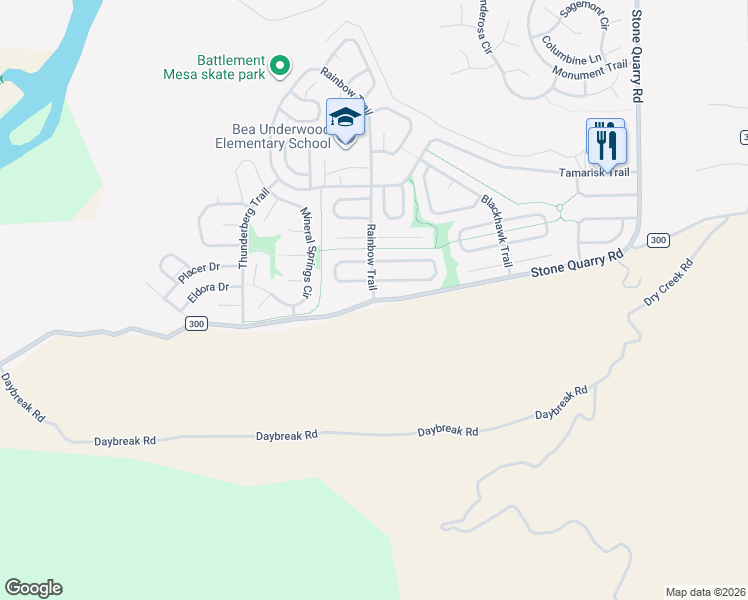 map of restaurants, bars, coffee shops, grocery stores, and more near Stone Quarry Road in Battlement Mesa