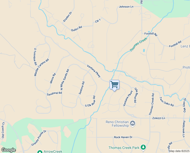 map of restaurants, bars, coffee shops, grocery stores, and more near 5202 North Elk River Road in Reno