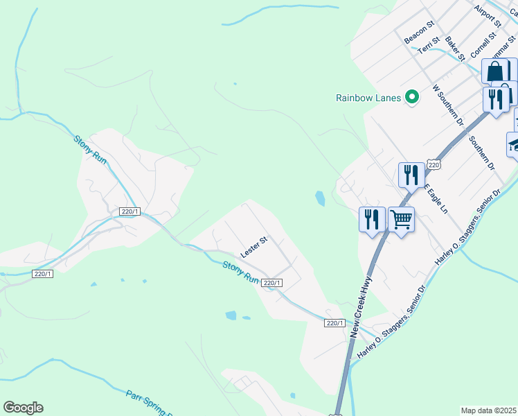 map of restaurants, bars, coffee shops, grocery stores, and more near 304 Kimble Street in Keyser