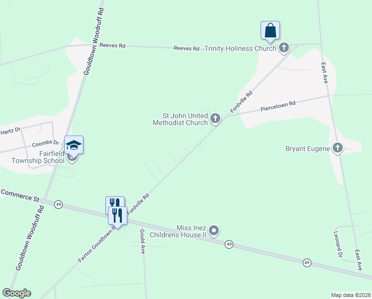 map of restaurants, bars, coffee shops, grocery stores, and more near 654 Fordville Road in Bridgeton