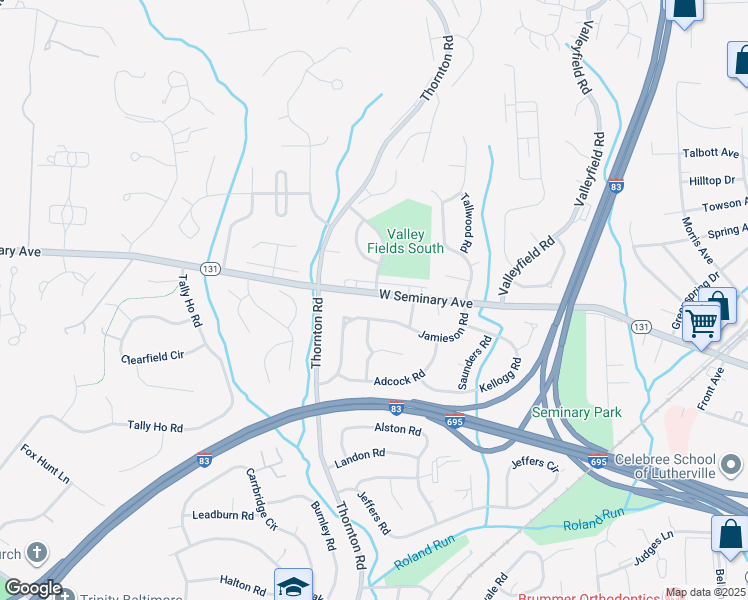 map of restaurants, bars, coffee shops, grocery stores, and more near 1011 West Seminary Avenue in Timonium