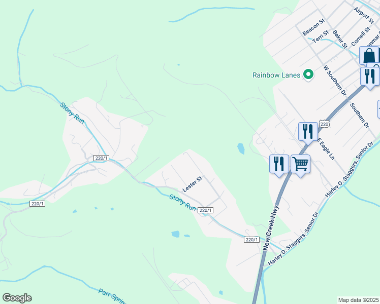 map of restaurants, bars, coffee shops, grocery stores, and more near 304 Kimble Street in Keyser