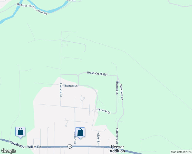map of restaurants, bars, coffee shops, grocery stores, and more near 31195 Brush Creek Road in Fort Bragg