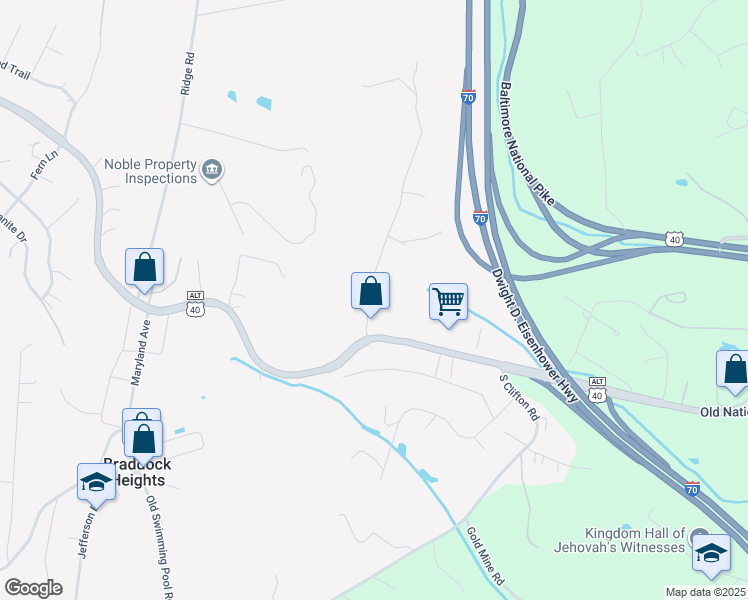 map of restaurants, bars, coffee shops, grocery stores, and more near 6915 Edgemont Road in Frederick