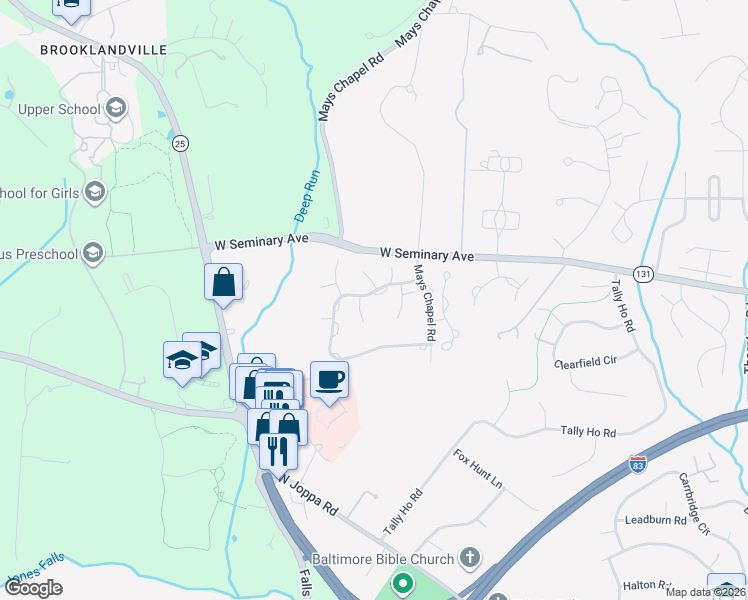 map of restaurants, bars, coffee shops, grocery stores, and more near 29 Seminary Farm Road in Lutherville-Timonium