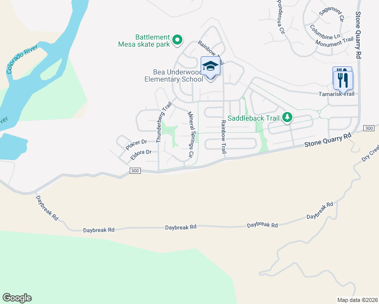 map of restaurants, bars, coffee shops, grocery stores, and more near 149 Mineral Springs Circle in Parachute