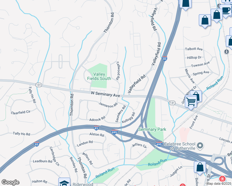 map of restaurants, bars, coffee shops, grocery stores, and more near 900 West Seminary Avenue in Timonium