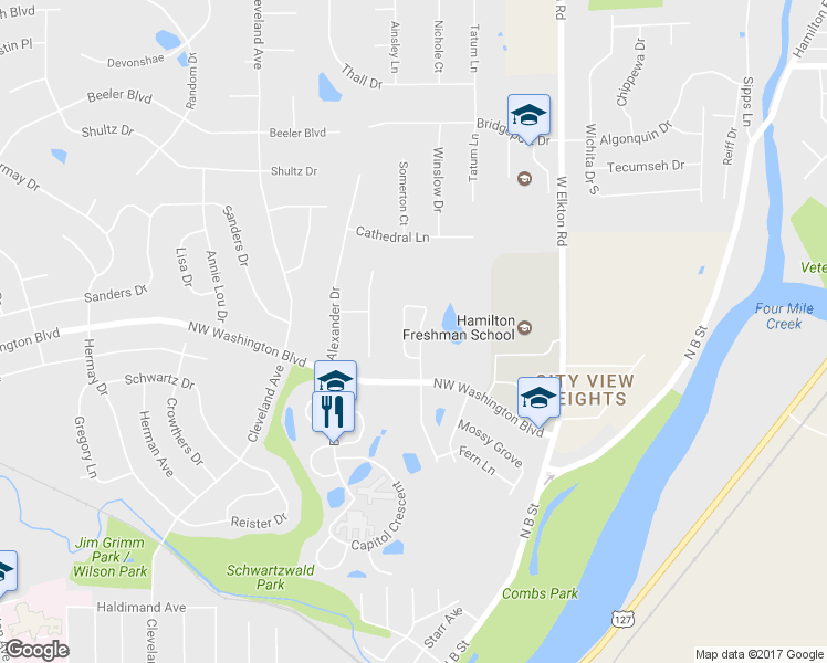 map of restaurants, bars, coffee shops, grocery stores, and more near 1449 Cotswold Lane in Hamilton