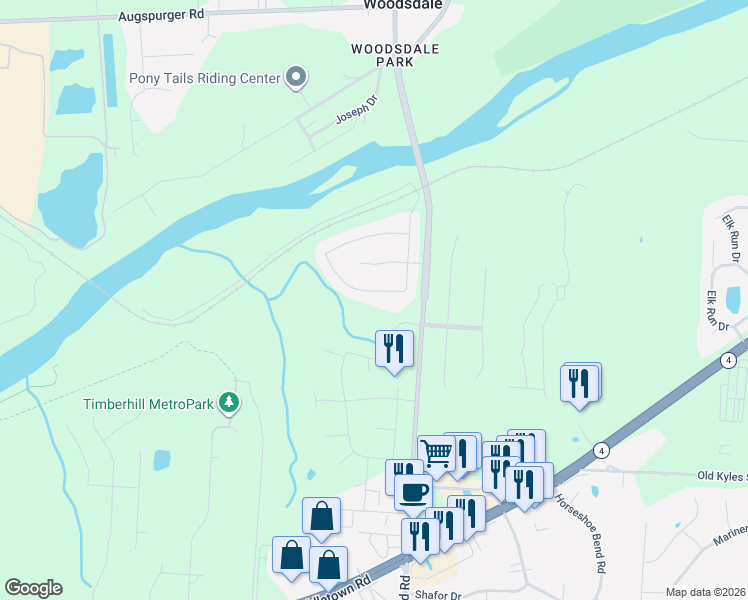 map of restaurants, bars, coffee shops, grocery stores, and more near 5254 River Ridge Drive in Butler County