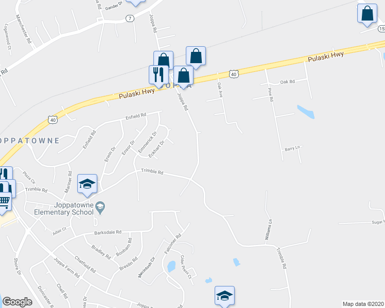 map of restaurants, bars, coffee shops, grocery stores, and more near 1008 Joppa Road in Joppa