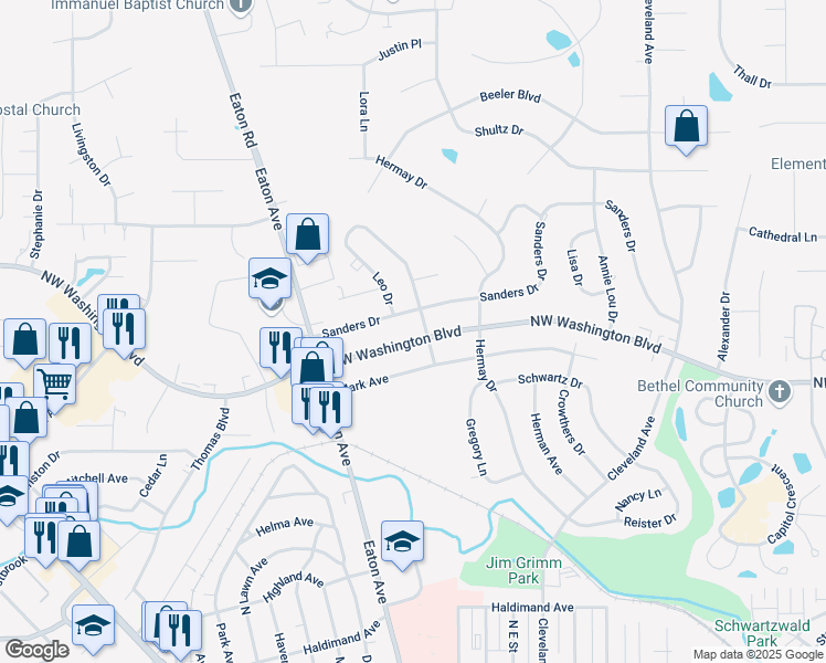 map of restaurants, bars, coffee shops, grocery stores, and more near 1586 Northwest Washington Boulevard in Hamilton