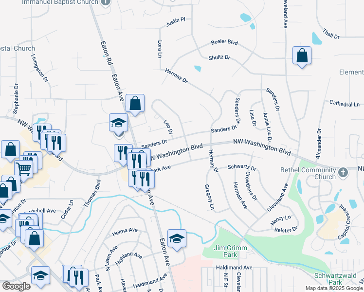 map of restaurants, bars, coffee shops, grocery stores, and more near 1586 Northwest Washington Boulevard in Hamilton