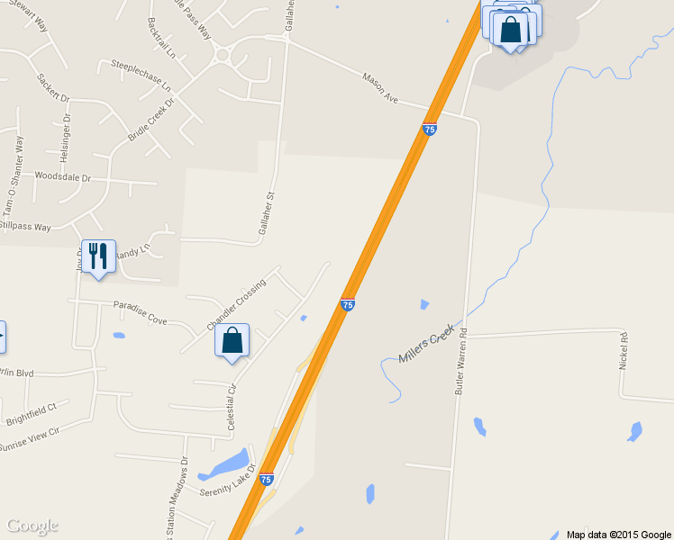 map of restaurants, bars, coffee shops, grocery stores, and more near 8413 Celestial Circle in Butler County