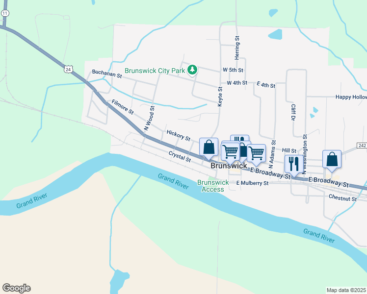 map of restaurants, bars, coffee shops, grocery stores, and more near 400-498 West Broadway Street in Brunswick