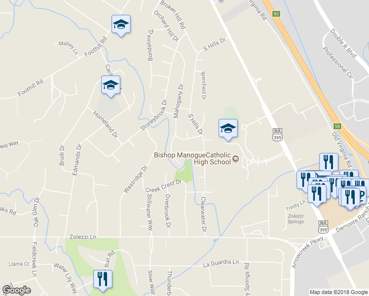 map of restaurants, bars, coffee shops, grocery stores, and more near 140 Drew Dr in Reno