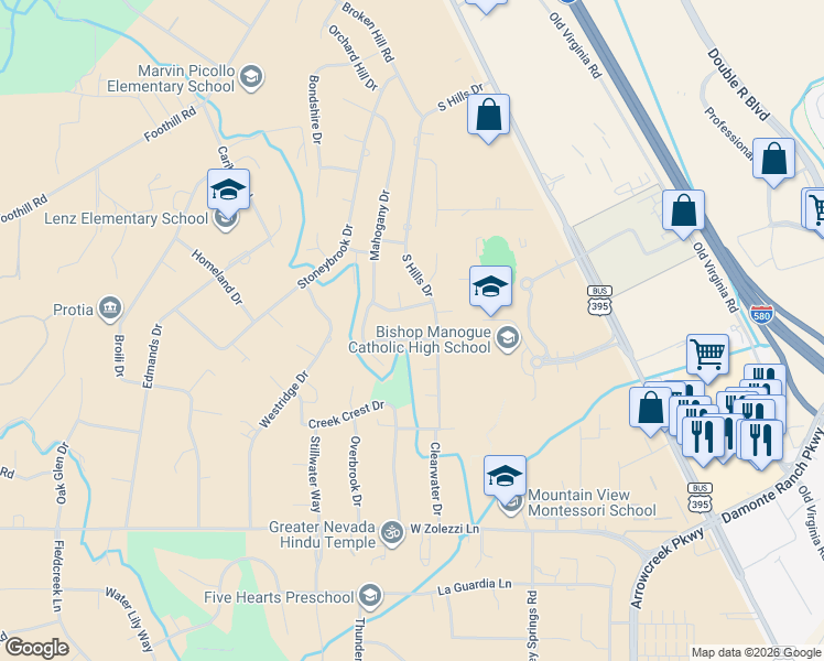 map of restaurants, bars, coffee shops, grocery stores, and more near 140 Drew Drive in Reno