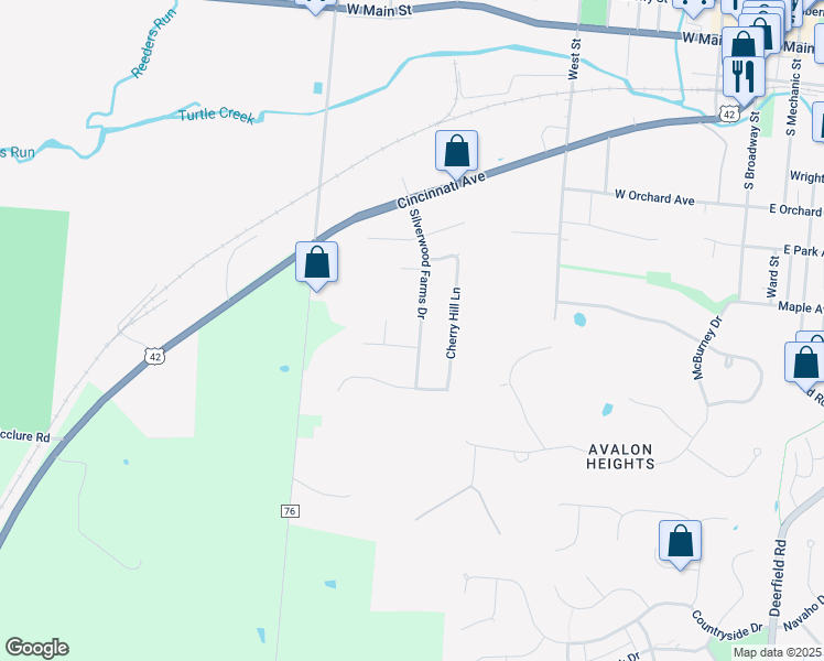 map of restaurants, bars, coffee shops, grocery stores, and more near 499 Silverwood Farms Drive in Lebanon