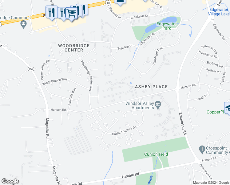 map of restaurants, bars, coffee shops, grocery stores, and more near 1506 Saint Christopher Court in Edgewood
