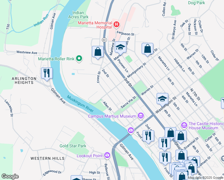 map of restaurants, bars, coffee shops, grocery stores, and more near 108 East Montgomery Street in Marietta