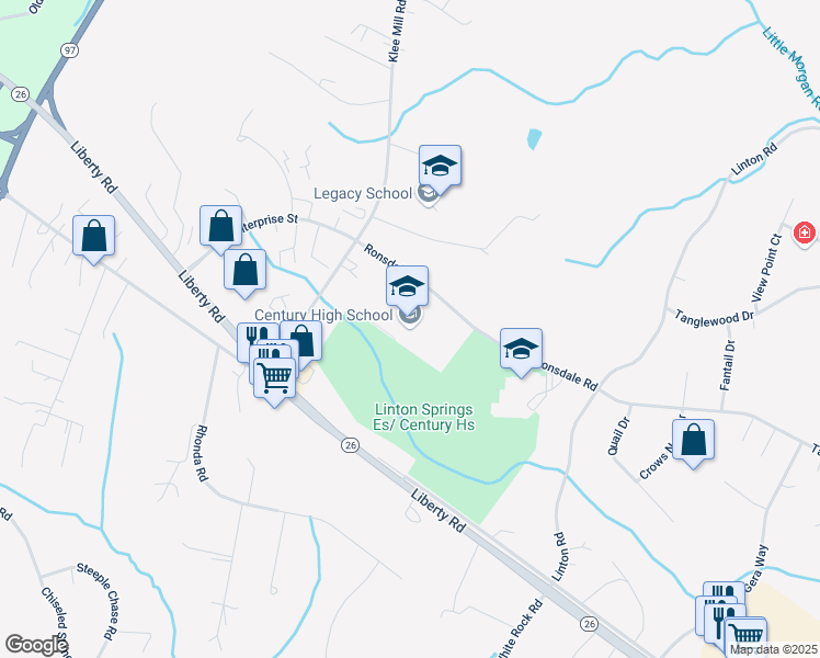 map of restaurants, bars, coffee shops, grocery stores, and more near 355 Ronsdale Road in Sykesville