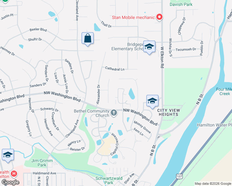 map of restaurants, bars, coffee shops, grocery stores, and more near 1449 Cotswold Lane in Hamilton