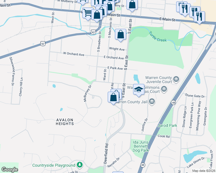 map of restaurants, bars, coffee shops, grocery stores, and more near 597 Deerfield Road in Lebanon