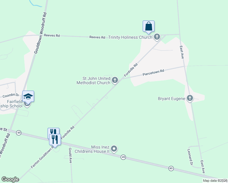map of restaurants, bars, coffee shops, grocery stores, and more near 3 Piercetown Road in Bridgeton
