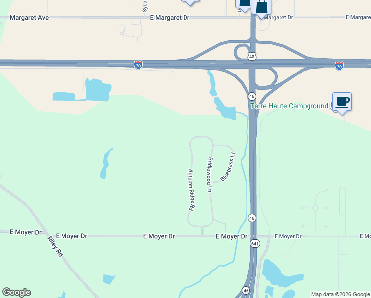 map of restaurants, bars, coffee shops, grocery stores, and more near 3301-3899 Autumn Ridge Road in Terre Haute