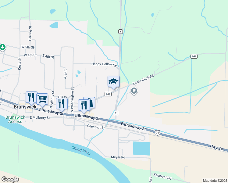 map of restaurants, bars, coffee shops, grocery stores, and more near 1034-1042 County Road 242 in Brunswick