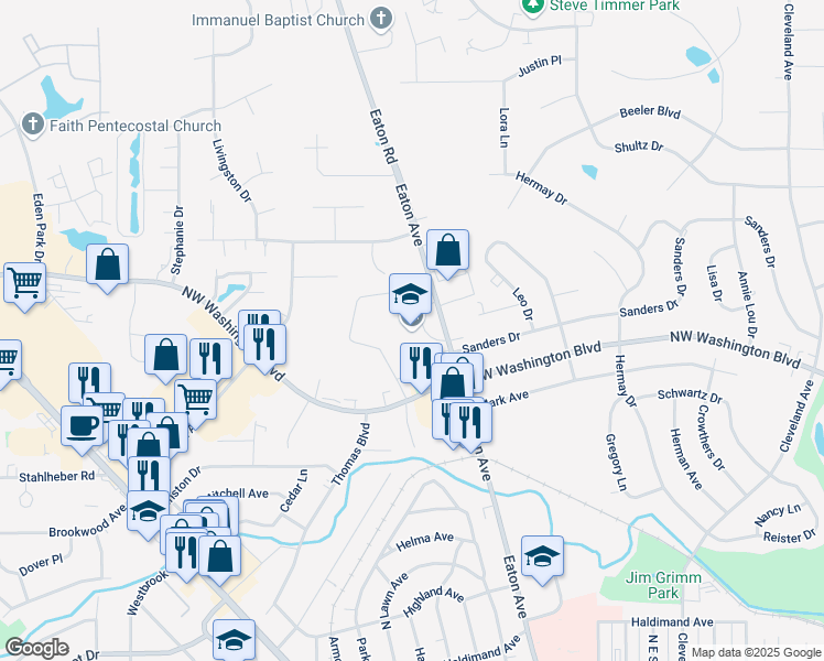 map of restaurants, bars, coffee shops, grocery stores, and more near 1165 Eaton Avenue in Hamilton