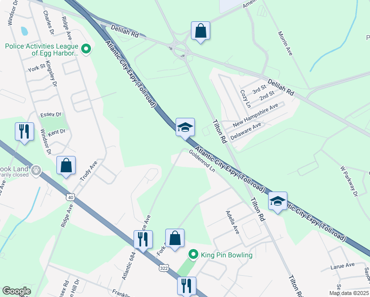 map of restaurants, bars, coffee shops, grocery stores, and more near 2499 Spruce Avenue in Egg Harbor Township