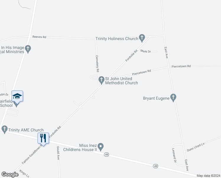 map of restaurants, bars, coffee shops, grocery stores, and more near 3 Piercetown Road in Bridgeton