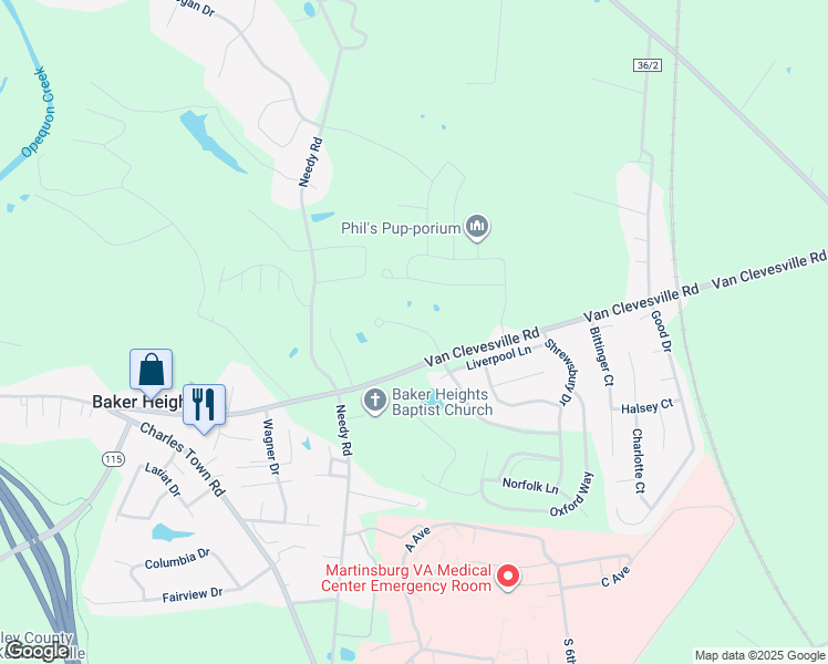 map of restaurants, bars, coffee shops, grocery stores, and more near 89 Tutbury Lane in Martinsburg