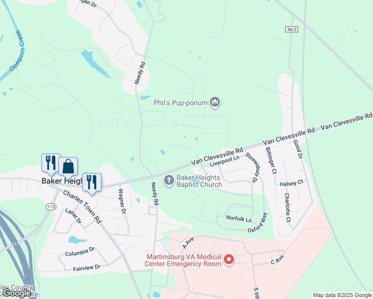 map of restaurants, bars, coffee shops, grocery stores, and more near 89 Tutbury Lane in Martinsburg