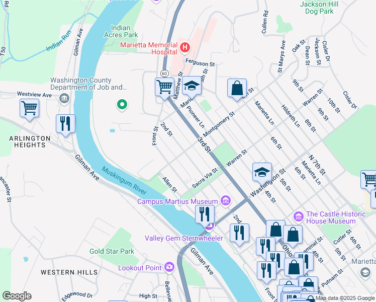 map of restaurants, bars, coffee shops, grocery stores, and more near 810 2nd Street in Marietta