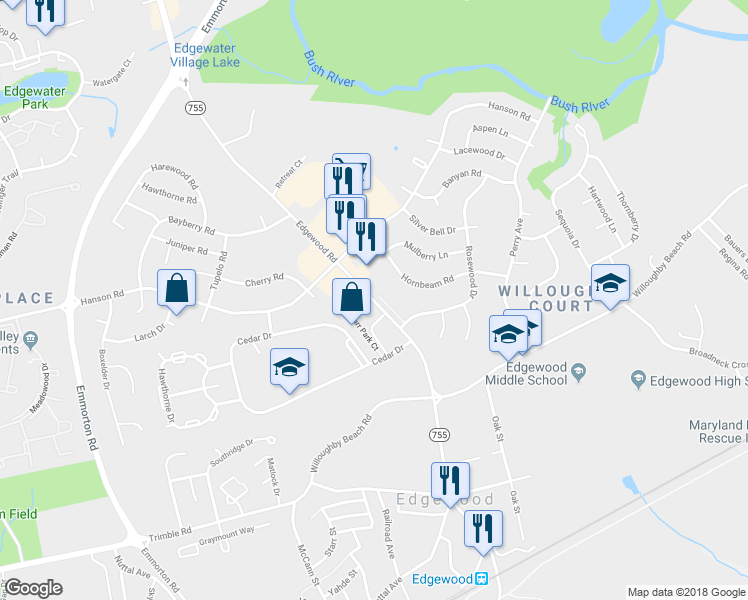 map of restaurants, bars, coffee shops, grocery stores, and more near 617 Edgewood Road in Edgewood
