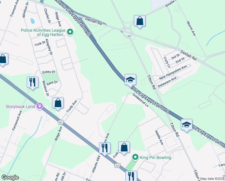 map of restaurants, bars, coffee shops, grocery stores, and more near 2501 Spruce Avenue in Egg Harbor Township