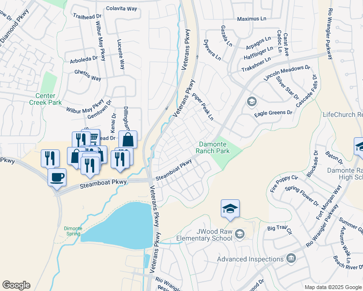 map of restaurants, bars, coffee shops, grocery stores, and more near 1851 Steamboat Parkway in Reno