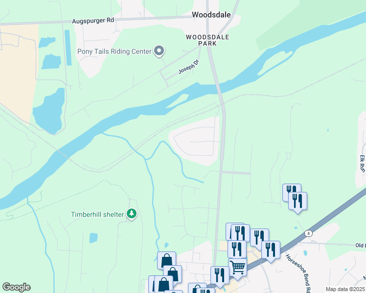 map of restaurants, bars, coffee shops, grocery stores, and more near 5283 River Ridge Drive in Butler County