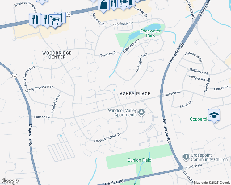 map of restaurants, bars, coffee shops, grocery stores, and more near 759 Stanford Court in Edgewood