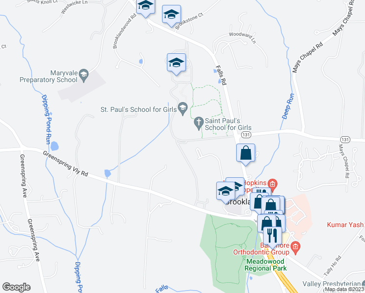 map of restaurants, bars, coffee shops, grocery stores, and more near 11232 Falls Rd in Lutherville-Timonium