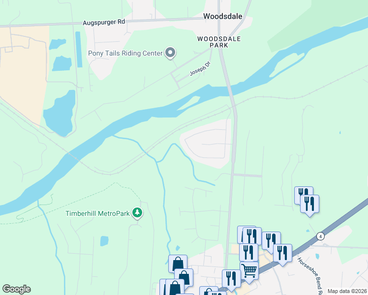 map of restaurants, bars, coffee shops, grocery stores, and more near 5302 River Ridge Drive in Butler County