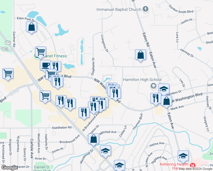 map of restaurants, bars, coffee shops, grocery stores, and more near 212 Wittman Way in Hamilton